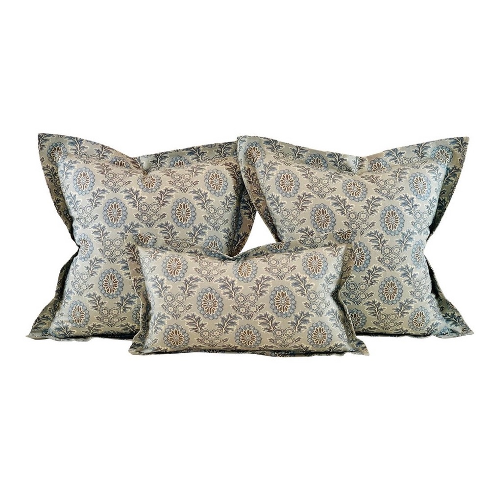 3 Pc Set French General Aqua Ciel Blue Cream Gray Boheme Floral Pillow Covers
